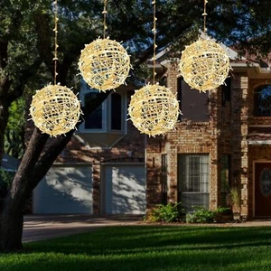 Outdoor Christmas Balls Lights 4 Pack Hanging 7.9" LED Garden Sphere Tree Lights - Picture 1 of 1