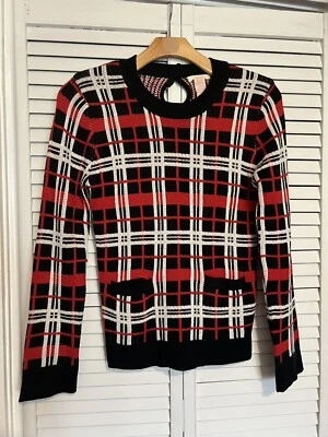 Suéter feminino TULLE tamanho grande L xadrez Natal manga longa bolsos arco - Imagem 1 de 4