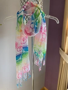 NWOT Justice Fashion Cute Scarf Girls White W/ Pink, Orange,Green,Blue 19”Wx72”L - Picture 1 of 4