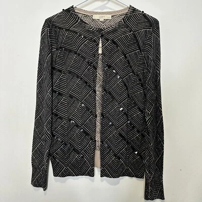 Ann Taylor LOFT женщин кардиган большой маленький черный бежевый кнопка спереди новый - Изображение 1 из 4