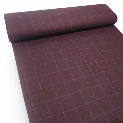 Pure Wool Plum Check Flecked Coat Winter Dressmaking Material - Image 1 of 4