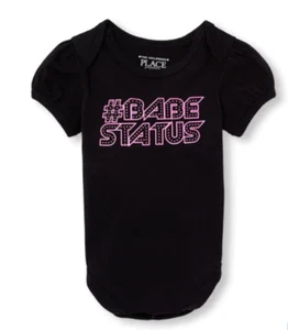 Baby Girls Short Sleeve Bodysuit Black Pink Graphic T-shirt #Babe Status 0-3M - Picture 1 of 3