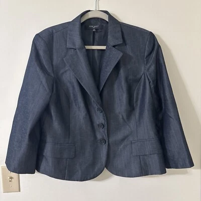 Chaqueta Blazer Nine West Manga 3/4 Gris/Azul Para Mujer Talla 16 Foto 1 de 4