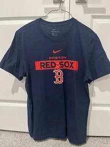RED SOX Baseball T-Shirt Navy Blue Short Sleeve MLB Baseball NIKE Mens (L) Large - Picture 1 of 3