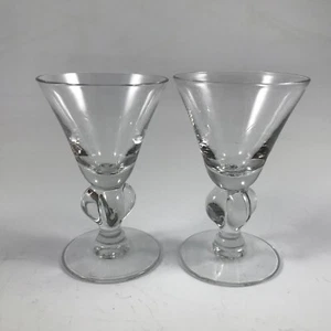 Vtg SENECA CRYSTAL"INGRID" Clear 2 CORDIAL GLASSES 3-1/8" 4-Lobe Stem MCM - Picture 1 of 7