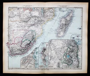 STIELERS HAND ATLAS  WORLD MAP PLATE PAGE NO.71 SOUTHEAST AFRICA MADAGASCAR 1888 - Picture 1 of 5