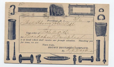 1902 Providence RI flag cxl postal card Brown Brothers illustrated ad [h.5585] - Imagem 1 de 3