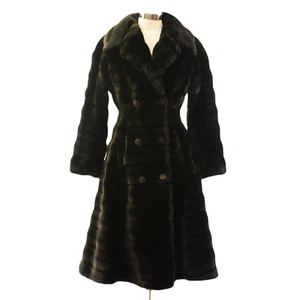 60s Vintage Nipped Waist Faux Fur Coat Womens S Chocolate Brown - Picture 1 of 4
