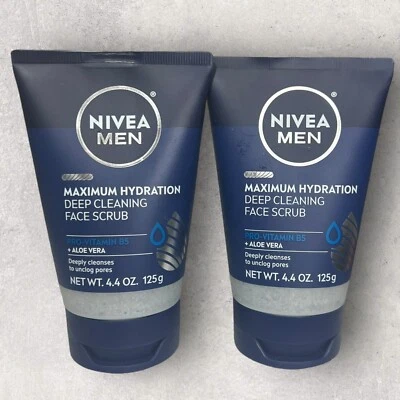 2 exfoliantes faciales de limpieza profunda de hidratación máxima NIVEA MEN con aloe vera, 4,4 OZ Foto 1 de 2