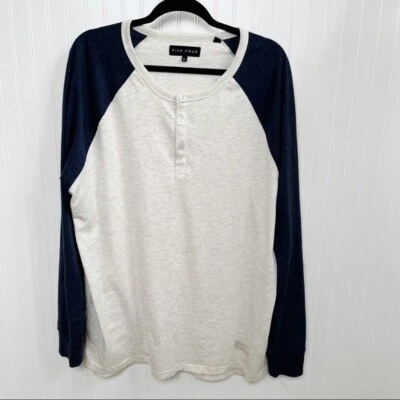 Five Four Crema y Azul Marino Berskshire Manga Larga Henley Hombre’s XL Foto 1 de 4