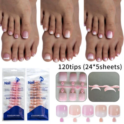 120pcs False Toe Nails French Manicure Fake Press On Full Cover Nail Patches ! - Image 1 of 4