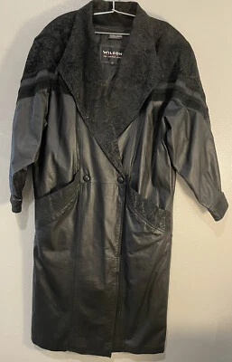 TRINCHERA WILSONS CUERO Y GAMUZA Mujer’s Grande XLong Chaqueta Negra Aislante Foto 1 de 4