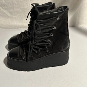 Free People Black Boots Booties Zipper lace Women’s Size 5.5 36 Chunky Platform - Picture 1 of 16
