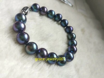 Bonita pulsera de perlas azules negras tahitianas AAA+ 9-10mm HERMOSA PERLA 7,5-8 pulgadas Foto 1 de 4