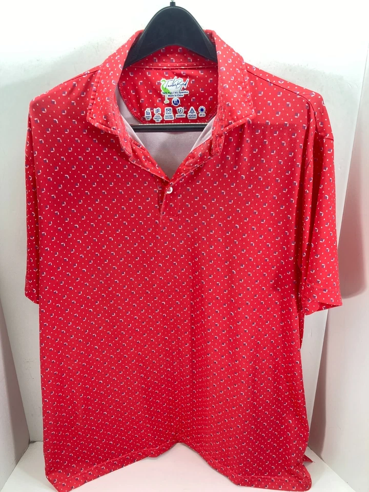 Camisa Polo Tailor Byrd Para Hombres XL Roja Floral Golf Rendimiento Absorbe Humedad FPS Foto 1 de 4