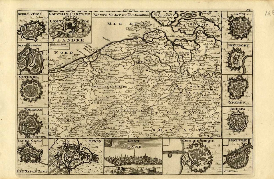 Mapa antiguo-FLANDES-BÉLGICA-PAÍSES BAJOS-Weege-1753 Foto 1 de 1