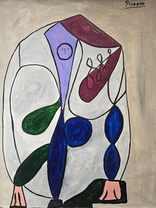 Pintura al óleo cubista sobre lienzo firmada por Pablo Picasso - Arte moderno español - Imagen 1 de 4