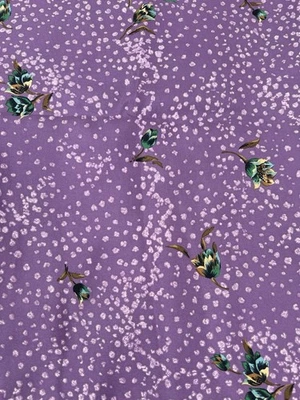 Tela de poliéster vintage 2 yardas 44" de ancho púrpura verde floral sedoso ligero Foto 1 de 4