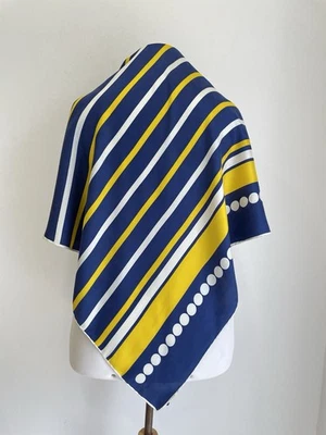 Bufanda de seda Ostinelli vintage a rayas azul amarillo blanco lunares #A31 Foto 1 de 4