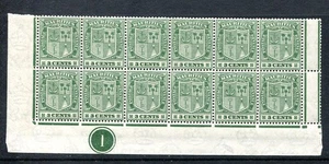 Mauricio 1921-26 3 centavos verde SG208 sin montar placa como nueva número 1 bloque de 12 - Imagen 1 de 1