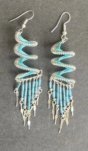 Peruan Türkis Blau Spirale Lange Seidenfaden Ohrringe Perlen Perlen Handarbeit - Bild 1 von 4