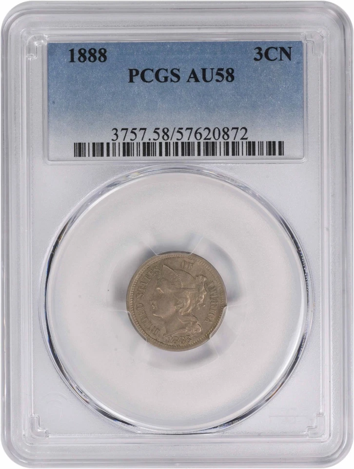 1888 Three Cent Nickel AU58 PCGS - Image 1 of 2