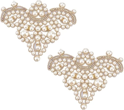 2PCS Pearl Shoe Patches Gold Sew on Rhinestone Imitation Pearl Beaded Applique D - Изображение 1 из 4