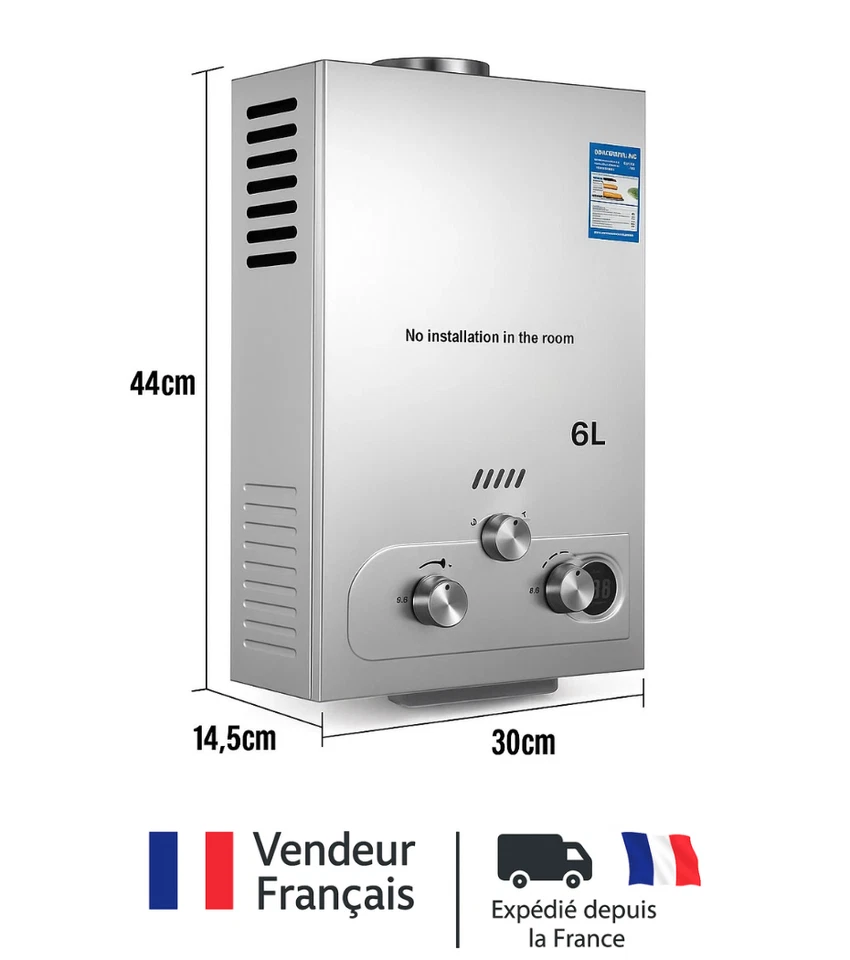 Chauffe Eau Gaz Instantané 6L par minute Camping Car Caravane Douche Extérieur - Photo 1/3