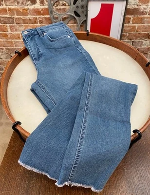 Denim & Co Antique Denim Jeans Functional Fly Ankle Pants Fray Hem New - Image 1 of 4