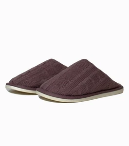 Ladies Mauve Cable Knit Scuff Slippers Faux Fur Lining (13055) - Picture 1 of 3