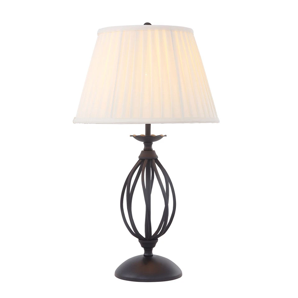 Tischleuchte in Schwarz Creme Stoff H: 54cm Rustikal CANDELA 1 Nachttisch Lampe - Bild 1 von 1