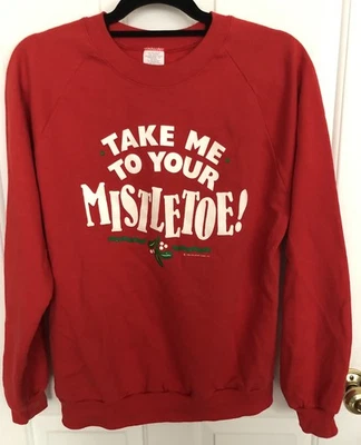Винтажная красная толстовка 1989 Hallmark Take Me To Your Mistletoe размер L США - Изображение 1 из 4