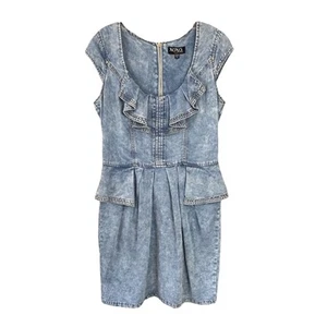 VTG Peplum Dress Womens 11/12 Chambray Knee Length XOXO Jeans - Picture 1 of 9