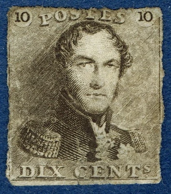 [st4295] BÉLGICA 1849 Scott#1 como nuevo sin goma 10c marrón VARIOS DEFECTOS - RELLENO ESPACIAL Foto 1 de 2