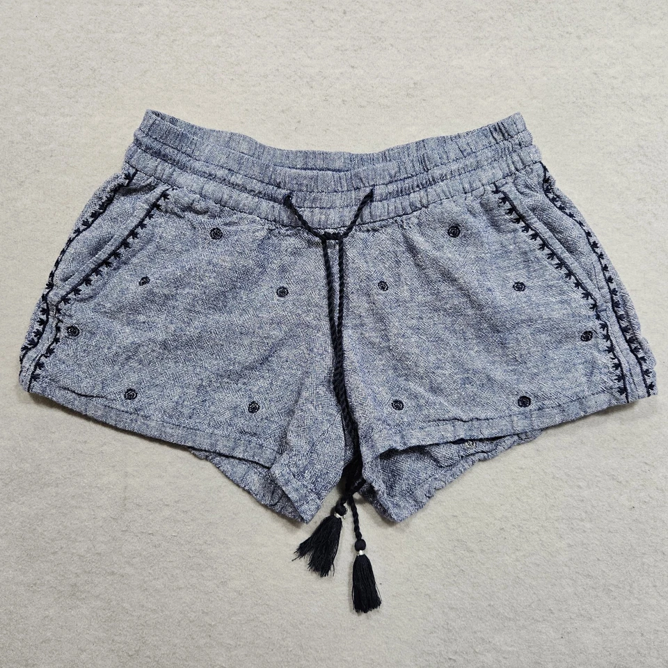 Pantalones Cortos Old Azul Marino Cintura Elástica Para Mujer XS Azul Chambay Mezcla de Lino Tiro Bajo 28 x 3 Foto 1 de 4