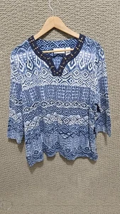 ALFRED DUNNER Freizeittop Damen blau geometrisches Muster verziert Größe XL - Bild 1 von 6