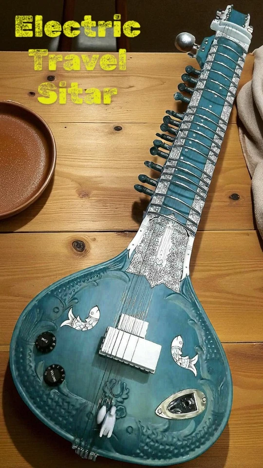 Sitar eléctrico indio profesional afinación madera 7 principales 9 cuerdas simpáticas + bolsa Foto 1 de 4
