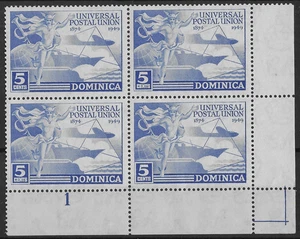 Dominica 1949 UPU 5c Platte 1 postfrisch Block - Bild 1 von 1