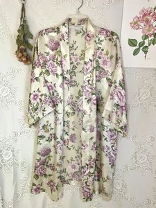 Floral Lavender Satin Robe Kimono Coverup Balletcore 1X - Picture 1 of 5