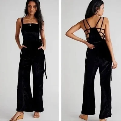 NEW Free People Women’s 90s Forever Side Lace Up Overall Velvet Black Size Small - Image 1 of 4