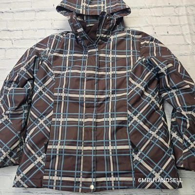 Chaqueta de esquí con aislamiento de nieve Faded Glory 2 en 1 marrón forro extraíble a cuadros M 8-10 Foto 1 de 4