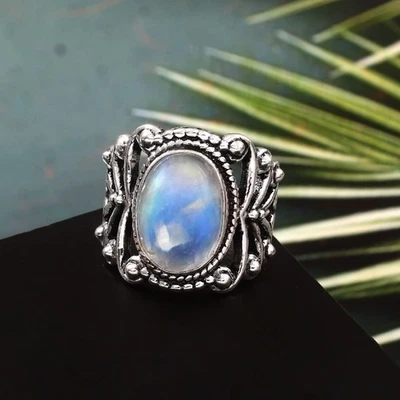 925 Sterling Silver Rainbow Moonstone Gemstone Jewelry Ring(All size US) - Image 1 of 3