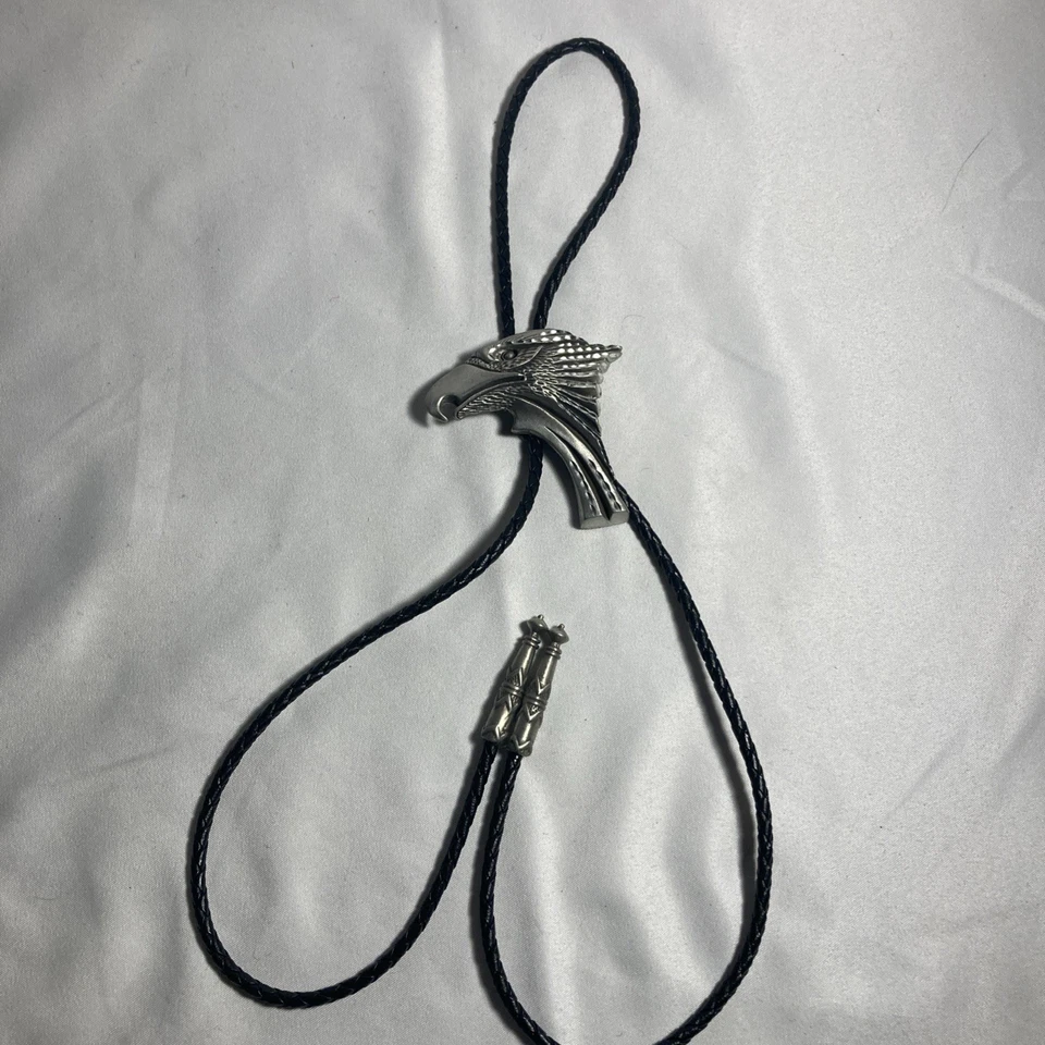 Corbata Bolo Vintage Firmada EE. UU. EJC American Bald Eagle Plateada Foto 1 de 4