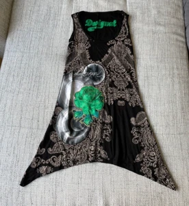 TOP/túnica de mujer desigual sin mangas estampado abstracto asimétrico dorado negro talla Xs - Imagen 1 de 7