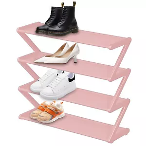 Z-Shaped Shoe Rack Organizer Storage Pairs Shoes Shelves Space 4 Tier 10 Pairs  - Picture 1 of 15