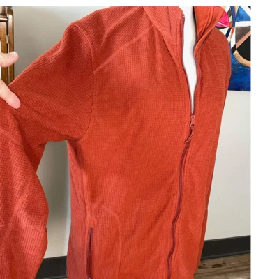 Alpine Design Orange Fleece Jacket Rust Sz M Waffle Pattern Zip Up - Image 1 of 4