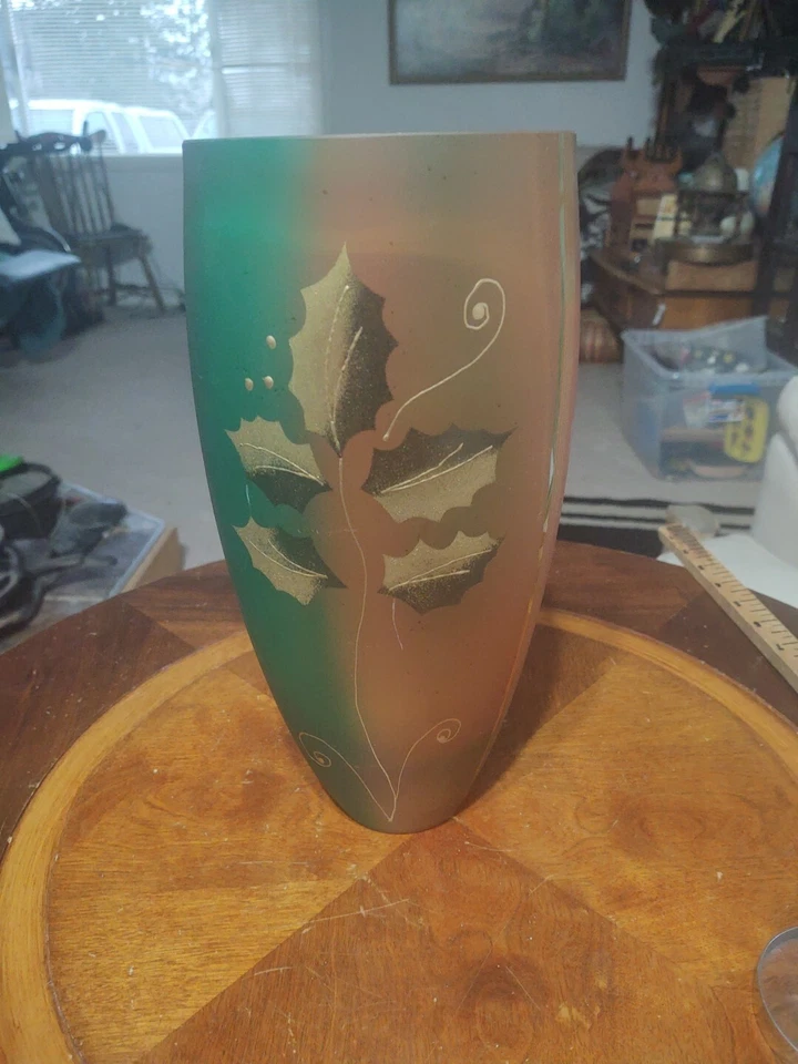 Womar Glass Hand Painted Art Vase 12" Poland - Image 1 of 4