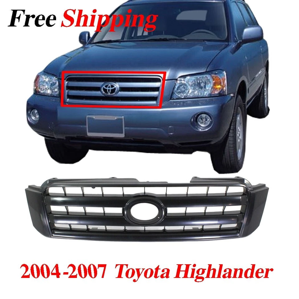 New For 2004-2007 Grille Toyota Highlander Painted Black Shell and Insert Foto 1 de 4