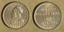 Error: Panama 1/2 Ct. 1907 Xf+ Die Doubling Both Sides past cleaning Ec3983