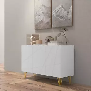 Modern Sideboard High Gloss Storage Cabinet White Gold Hairpin Legs Cupboard - Picture 1 of 12